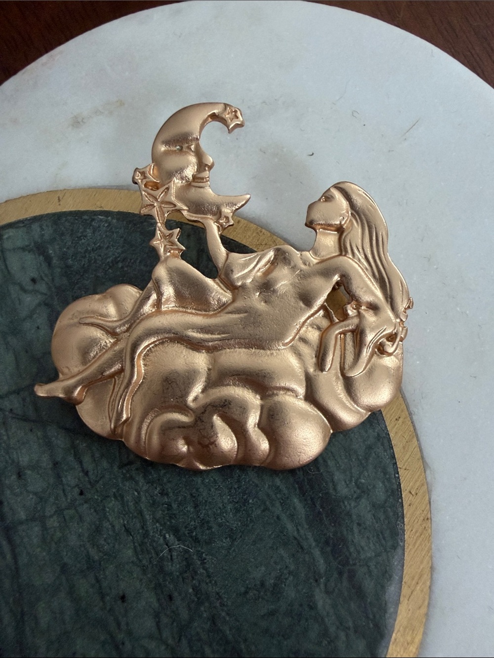Celestial Art Nouveau Reclining Woman Holding Moon Brooch